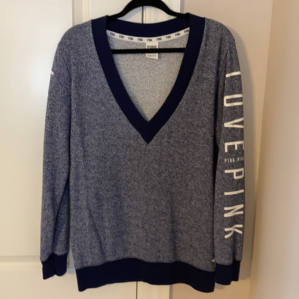 Victoria’s Secret pink deep V-neck blue sweatshirt